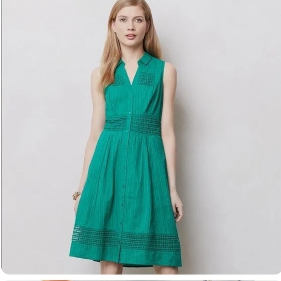 ⭐️BOGO FREE⭐️ Anthropologie Maeve sleeveless green dress - Picture 3 of 11